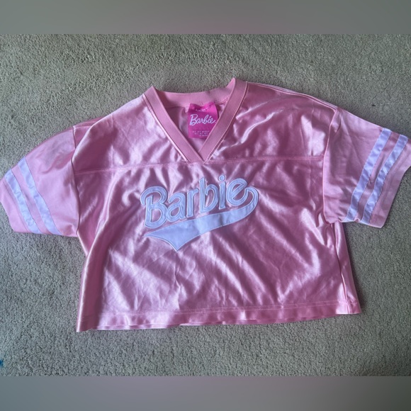 New BARBIE x Forever 21 Varsity style crop top pink size Small - Picture 2 of 7